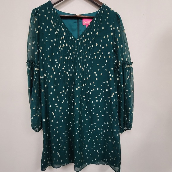Lilly Pulitzer Dresses & Skirts - Lilly Pulitzer Womens Cleme Silk Long Sleeve Metallic‎ Circle Dress Size 2 Green